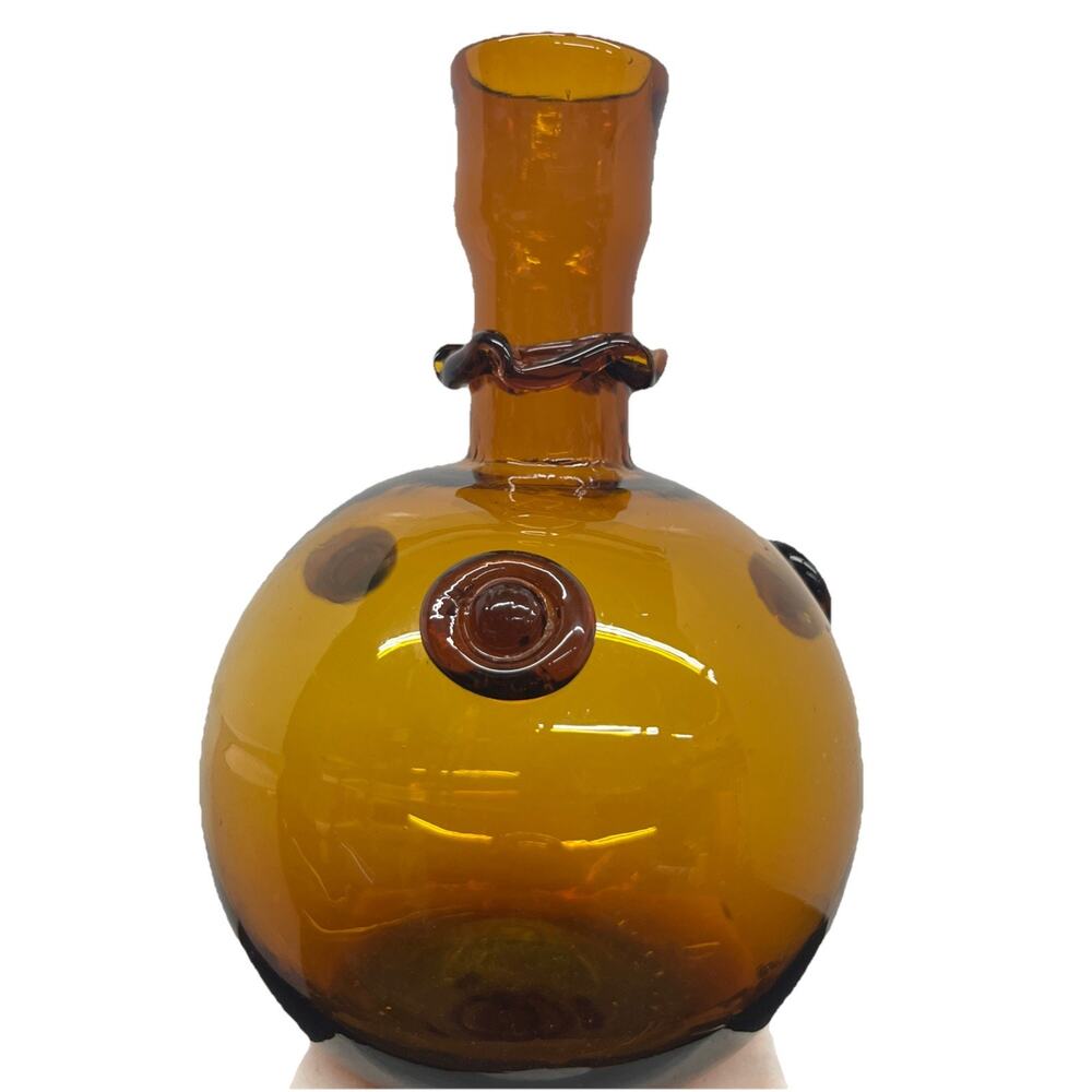 Vintage MCM Amber Glass Italian Decanter Bottle Hand Blown No Stopper